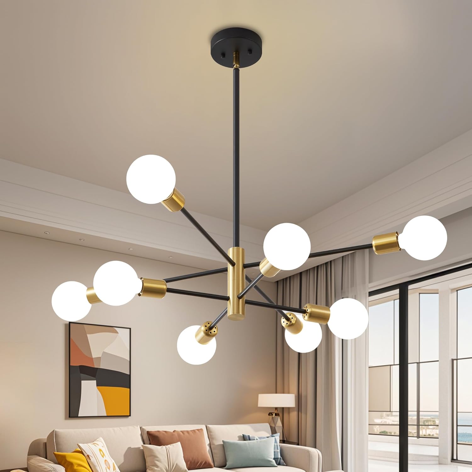Farmhouse Black Chandelier — 6-Light — Black Gold