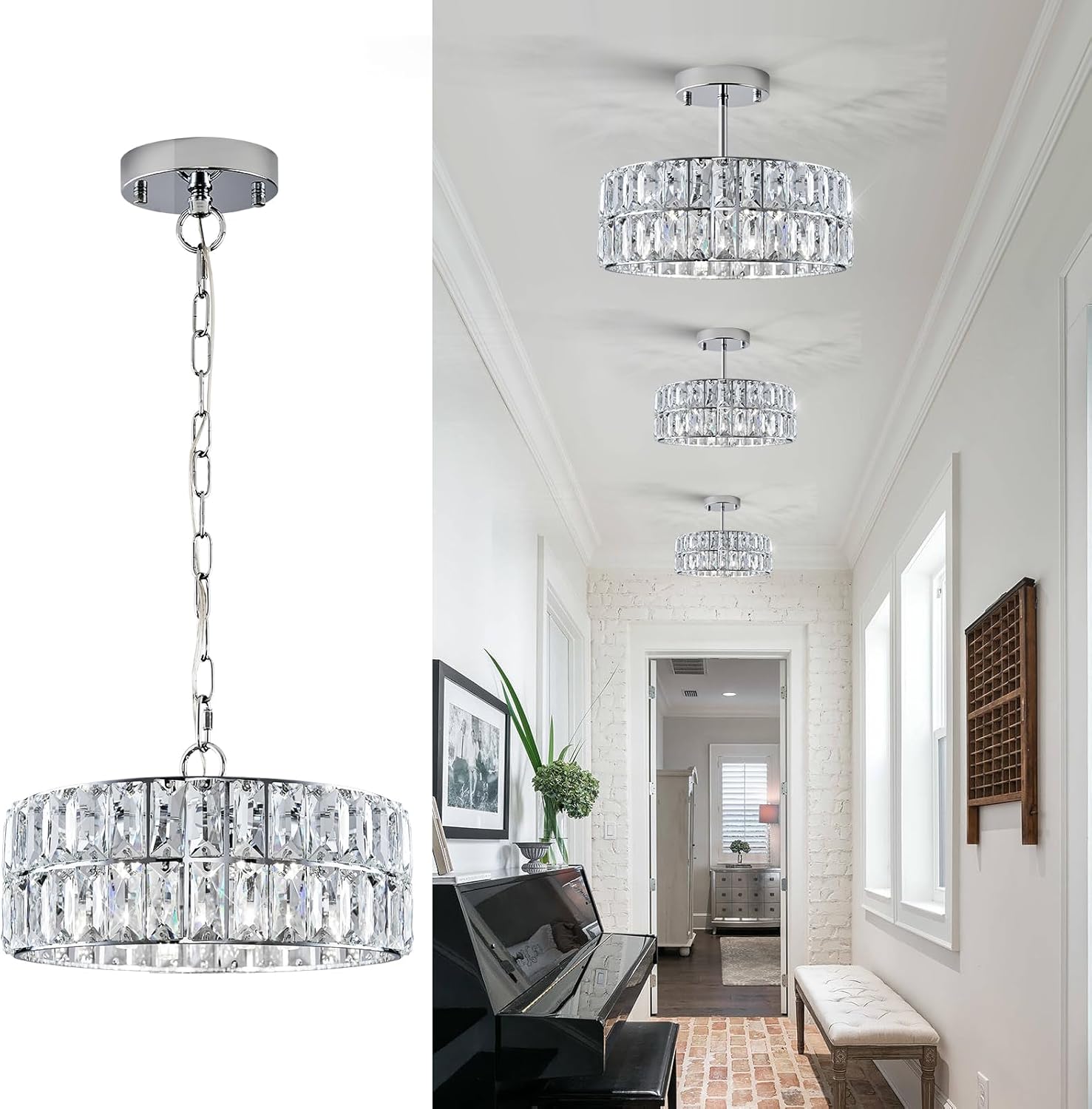 Luxe Black Chandelier — 4-Light — Chrome