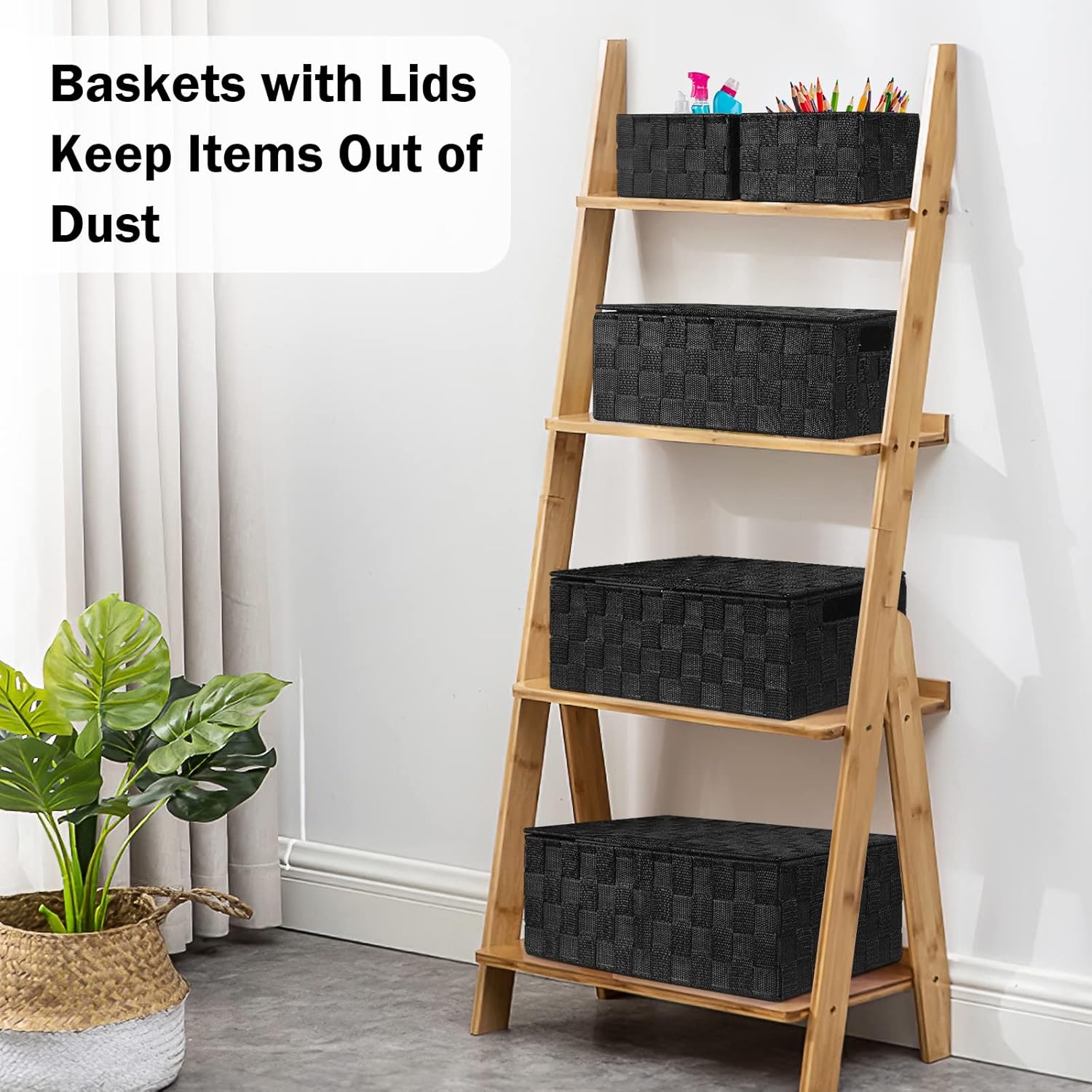 Boho Black Woven Basket - View 3