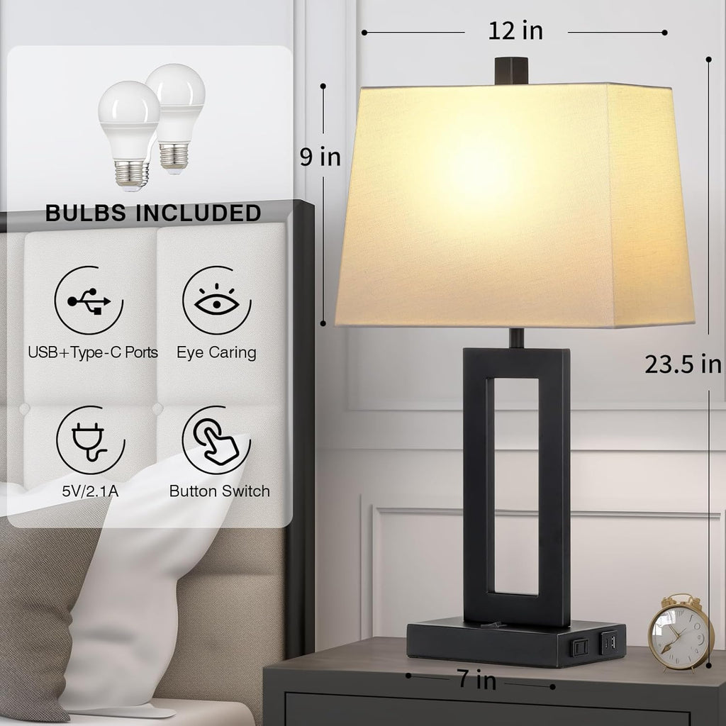 USB Modern Black Bedside Lamp — Set of 2 - View 7