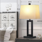 USB Modern Black Bedside Lamp — Set of 2 - View 7