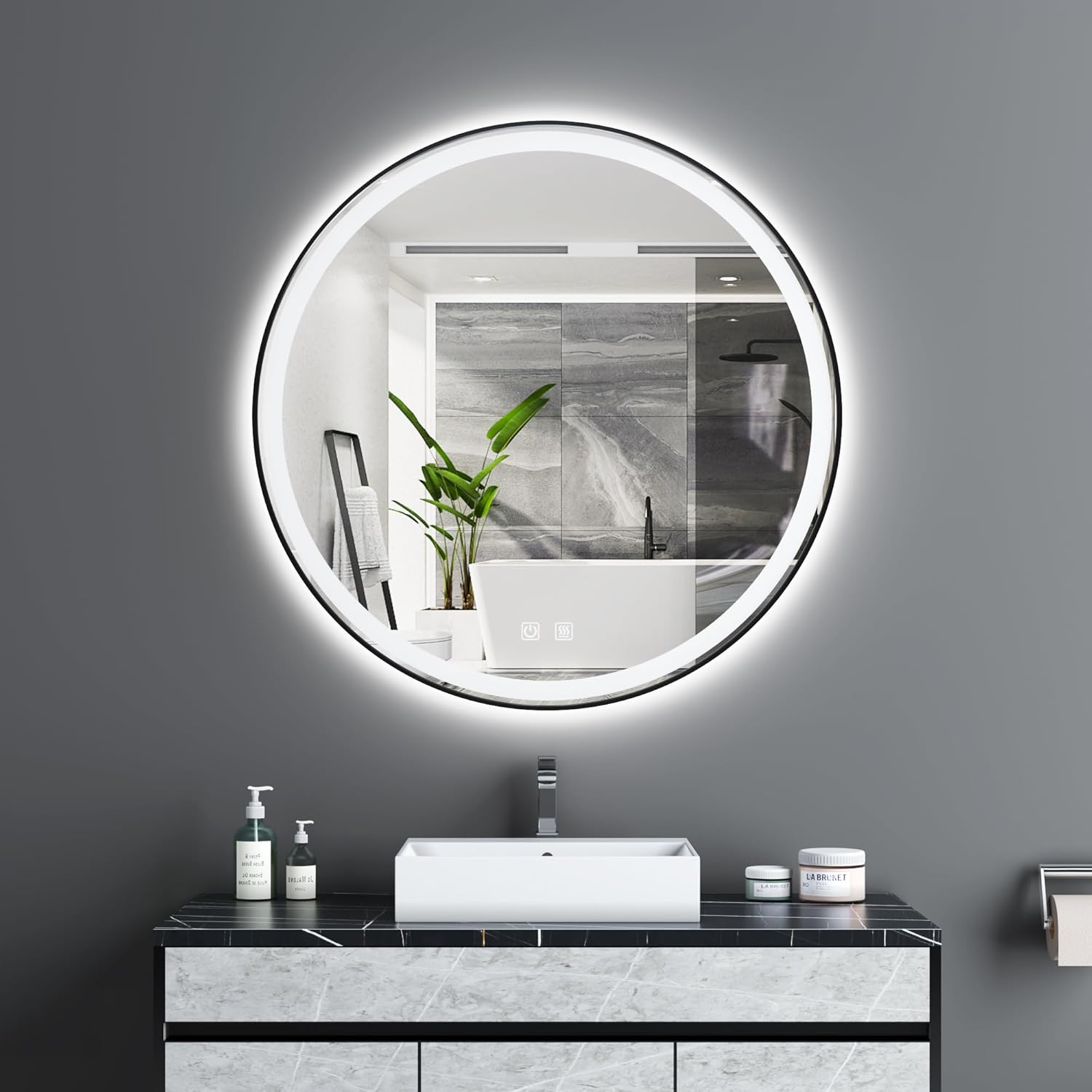 Round Luxe Black Wall Mirror — 12" — 36"L x 36"W