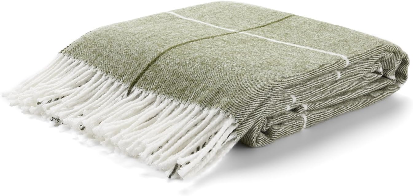 Beige Throw Pillow — 80" — Green Stripes