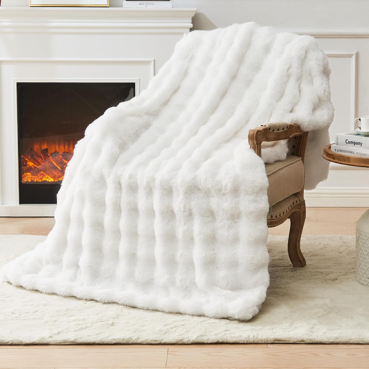 Boho Beige Throw Pillow — 50" — 15-fur Cream