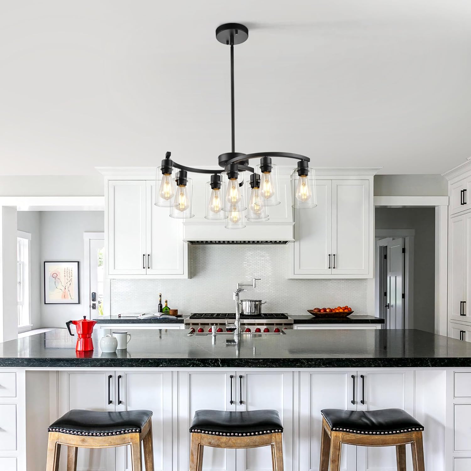 Farmhouse Black Chandelier — 9-Light - View 4