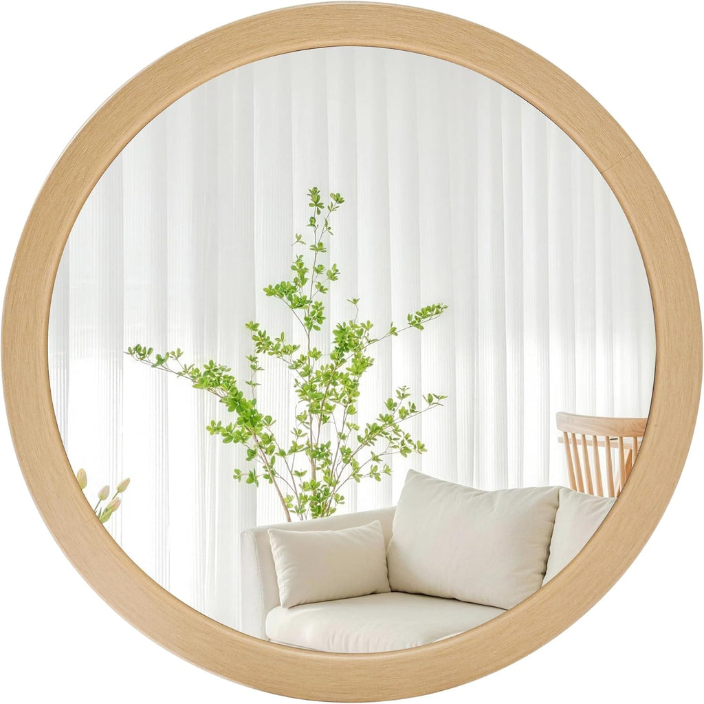 Round Farmhouse Beige Wall Mirror — 24" — 36"L x 36"W