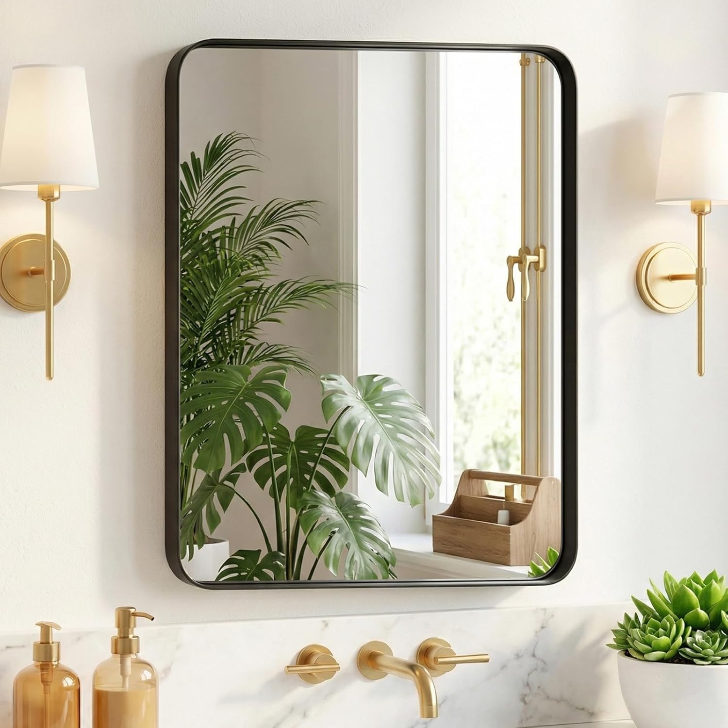 Framed Luxe Black Wall Mirror — 40" — Black-rect
