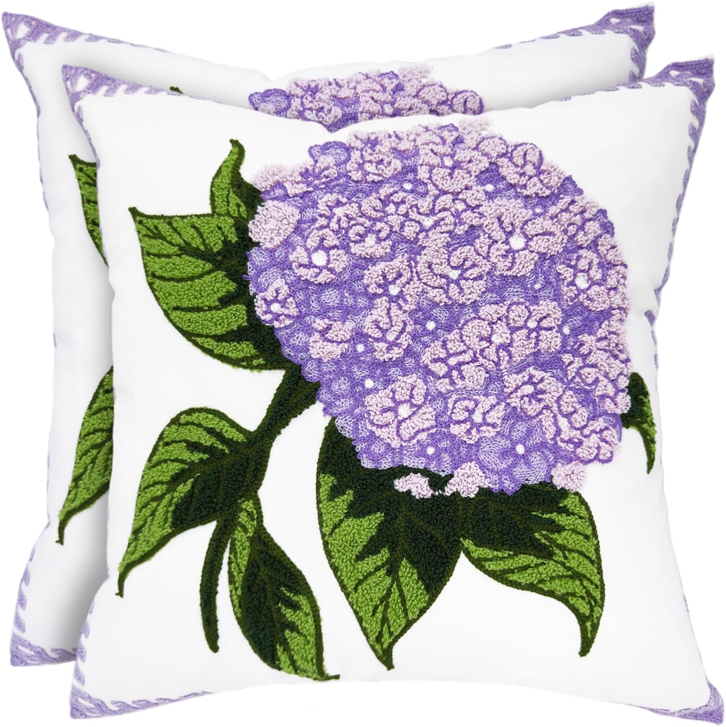 Embroidered Boho Blue Throw Pillow Cover — 18" — Hydrangea Purple