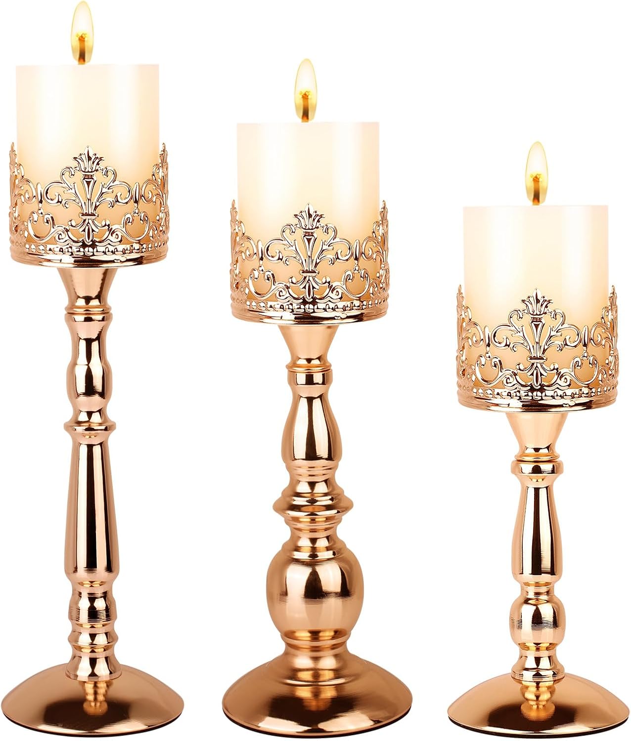 Vintage Luxe Black Pillar Candle — Set of 3 — Gold