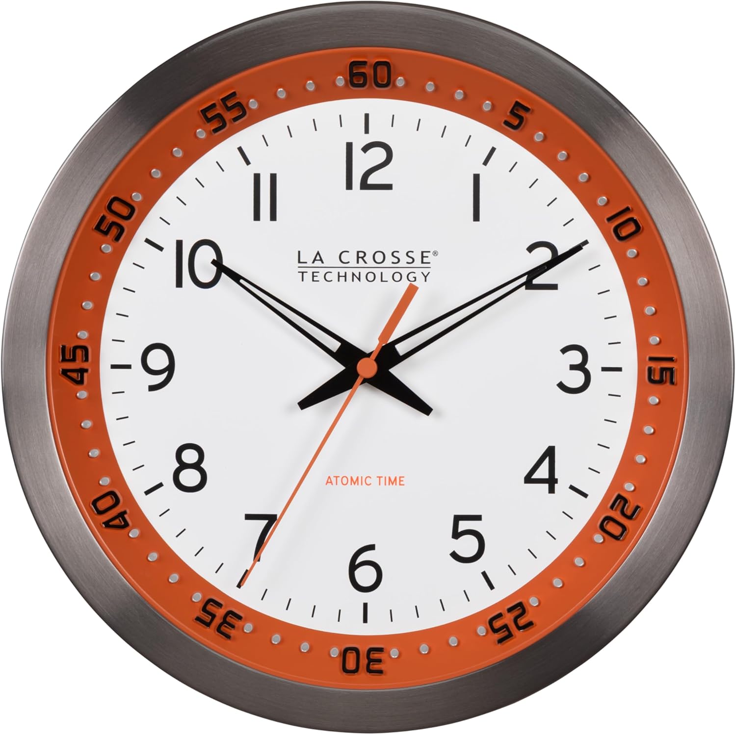 Mid-Century Black Wall Clock — 10" — Black/Orange