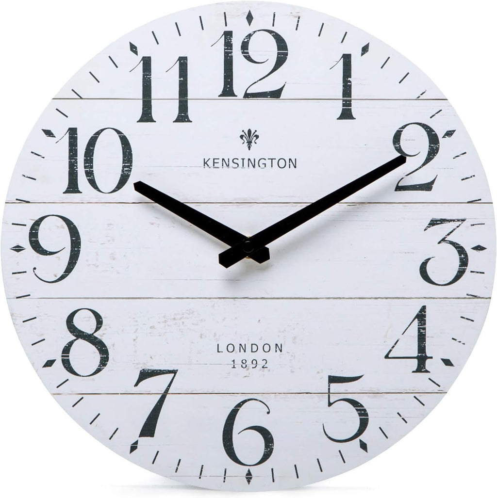 Battery Operated Beige Wall Clock — 12" — White