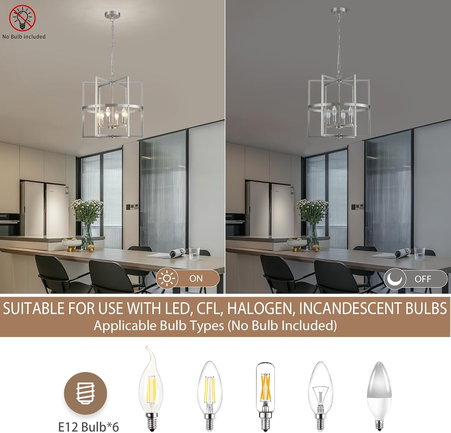 Modern Black Chandelier — 6-Light - View 4
