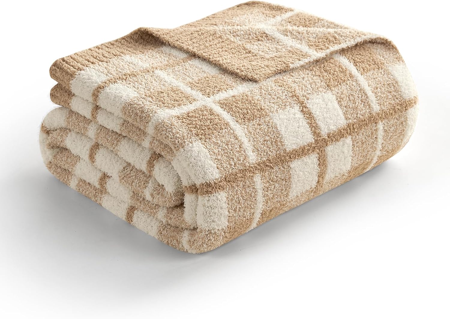 Knit Beige Throw Pillow — 50" — Beige Plaid