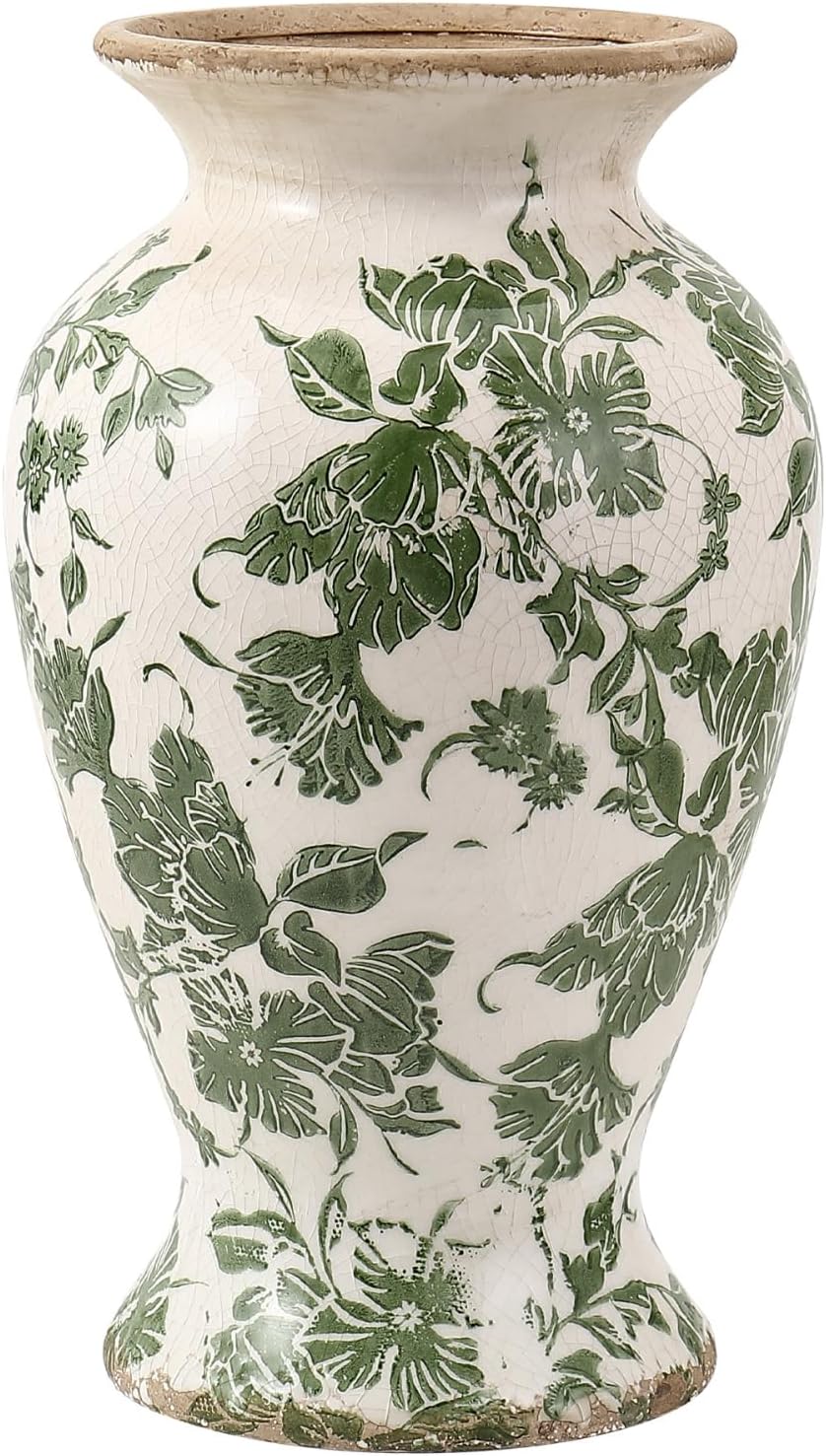 Vintage Boho Black Flower Vase — Set of 2 — Green-9 Inch
