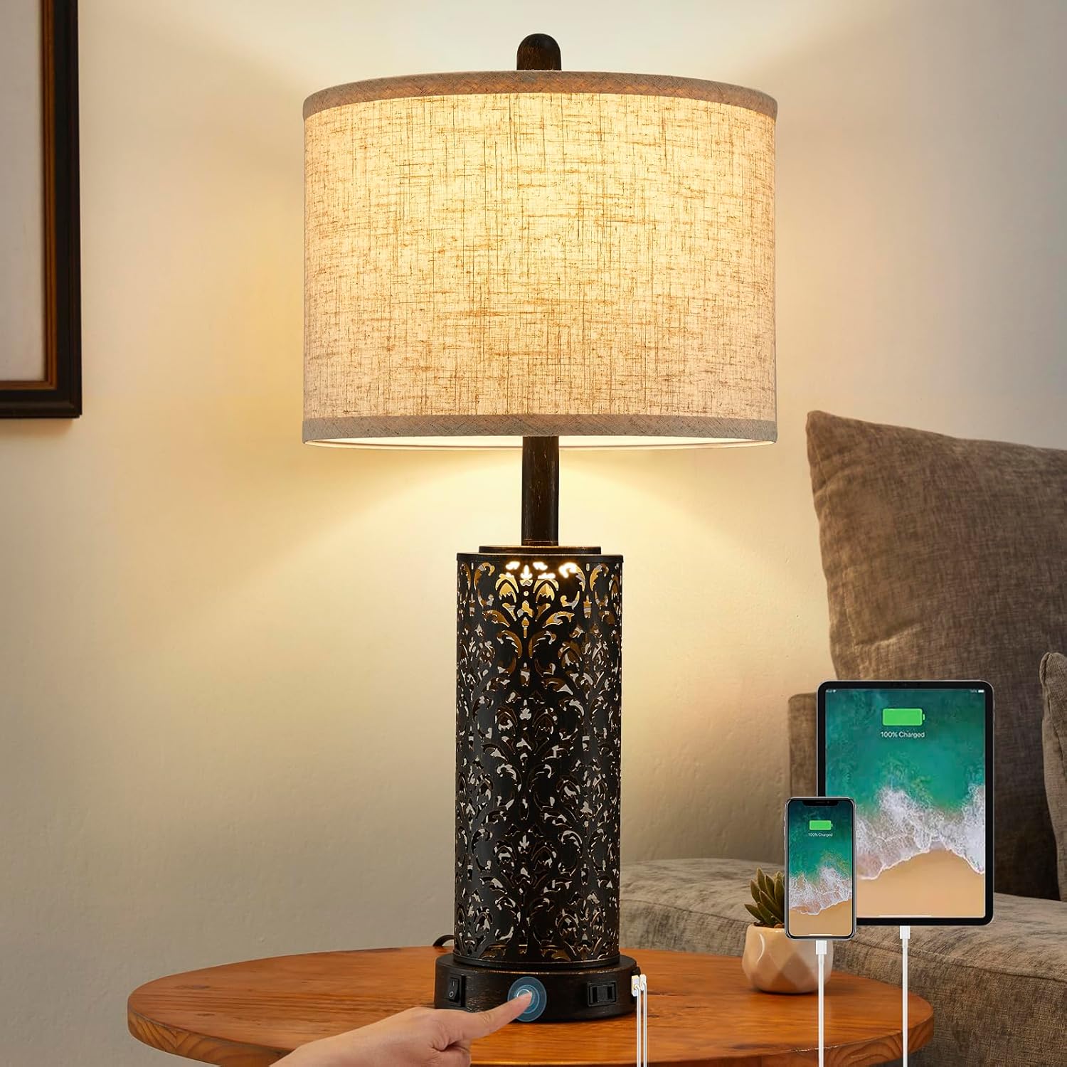 Dimmable Farmhouse Black Bedside Lamp — 26" — Black-1 Pack