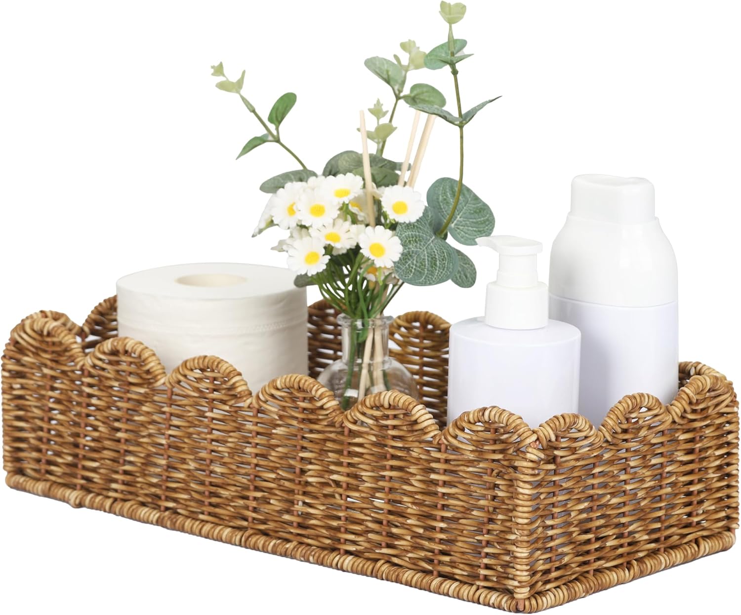 Hand-Woven Boho Beige Storage Basket — 12" — 14.6"D x 6.7"W x 4"H