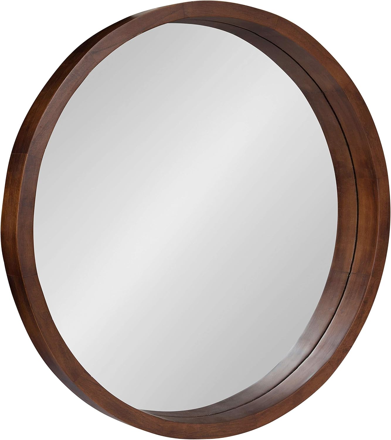 Round Farmhouse Beige Wall Mirror — 22" — Walnut Brown