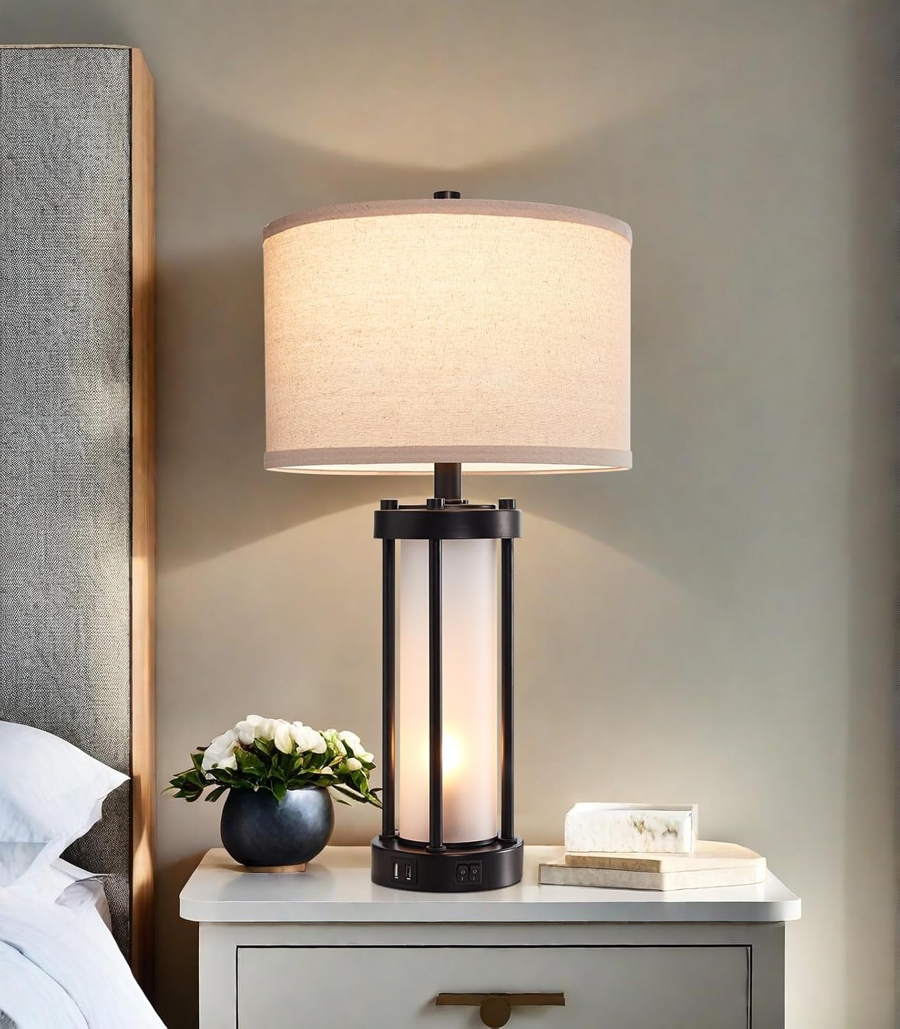 USB Charging Farmhouse Black Desk Lamp — 1 Pack-Black