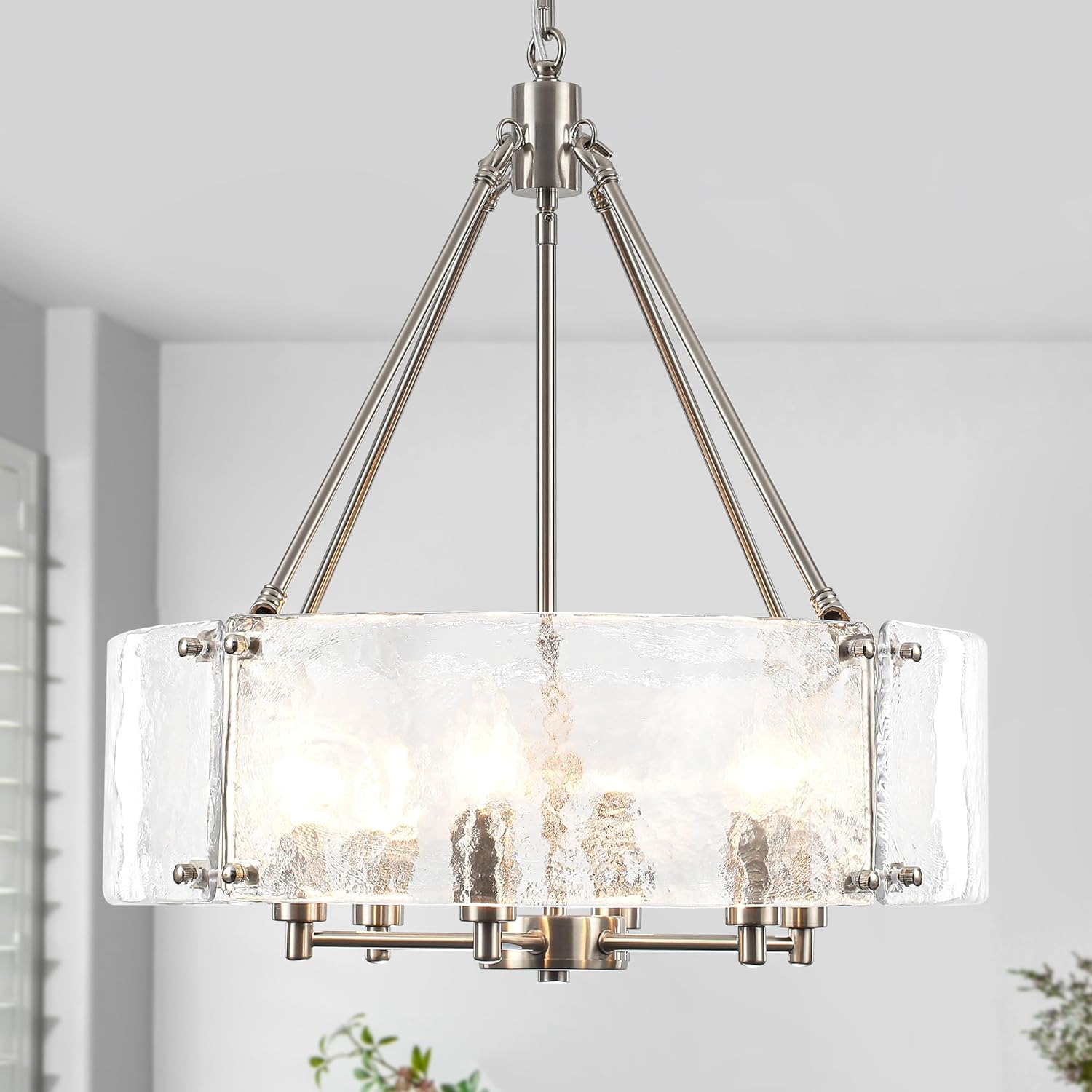 Round Farmhouse Black Chandelier — 5-Light — Brushed Nickel