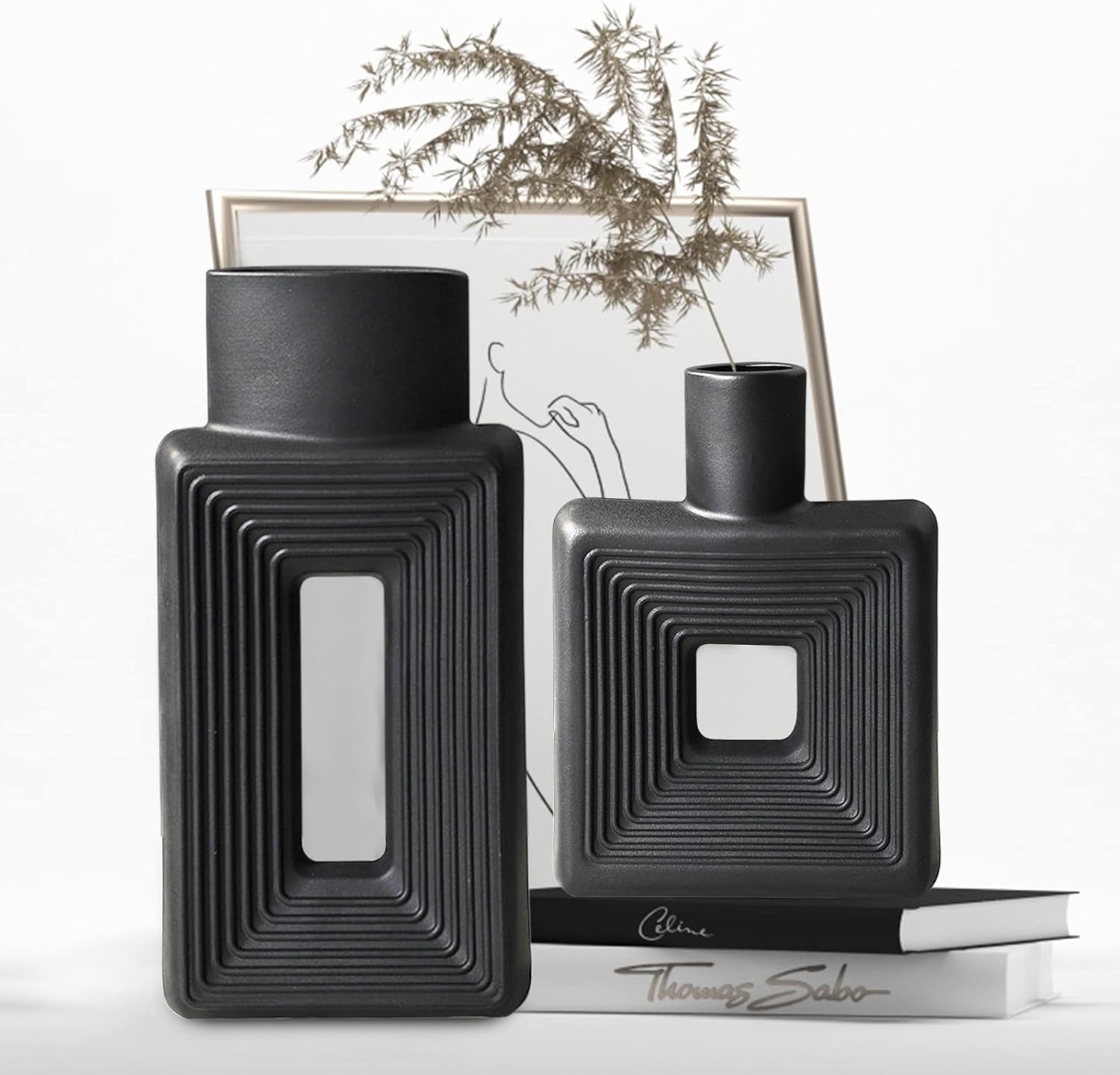 Boho Black Vase — Set of 2 — Square Black