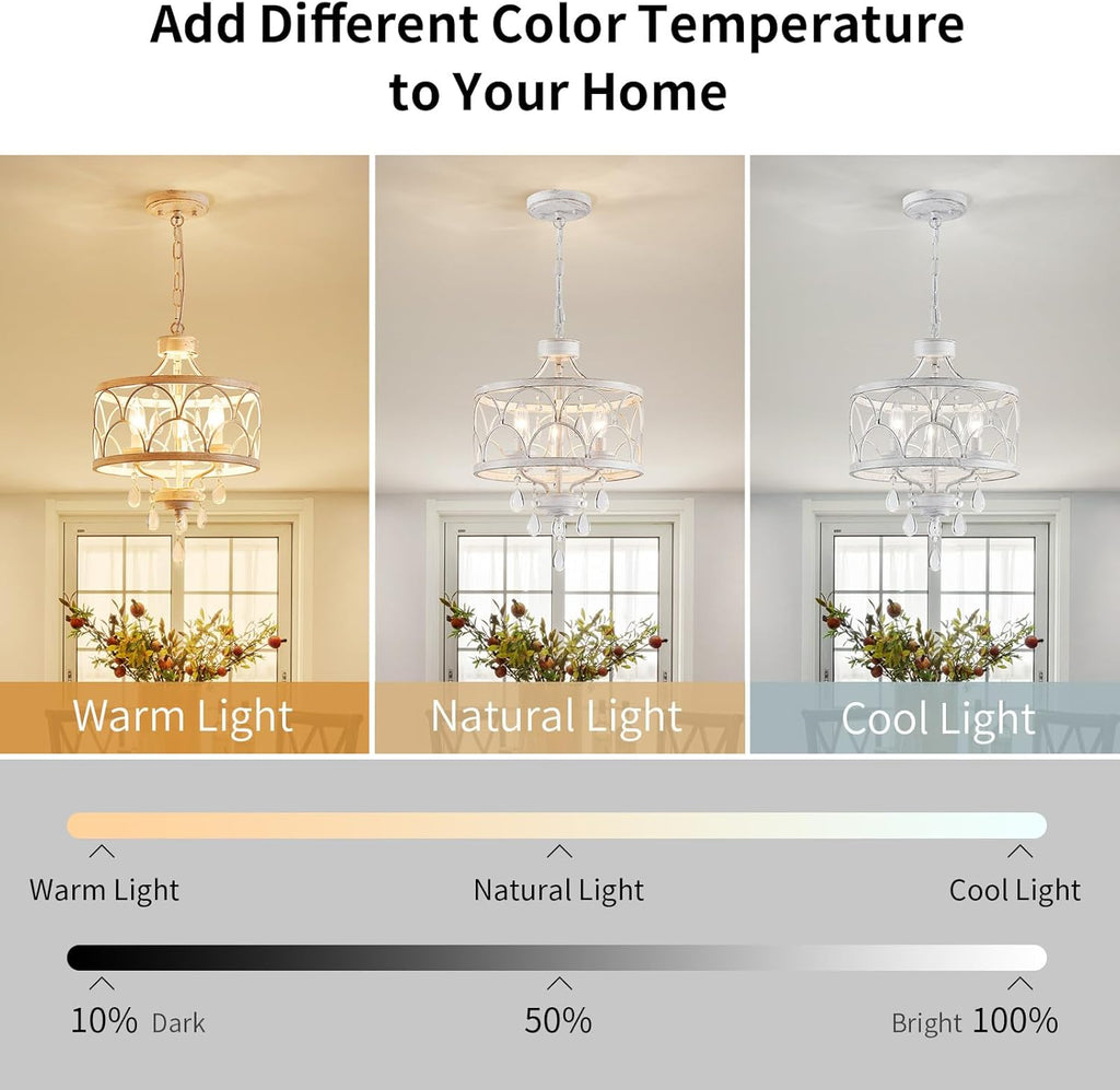 Round Farmhouse Gold Chandelier — 3-Light - View 4