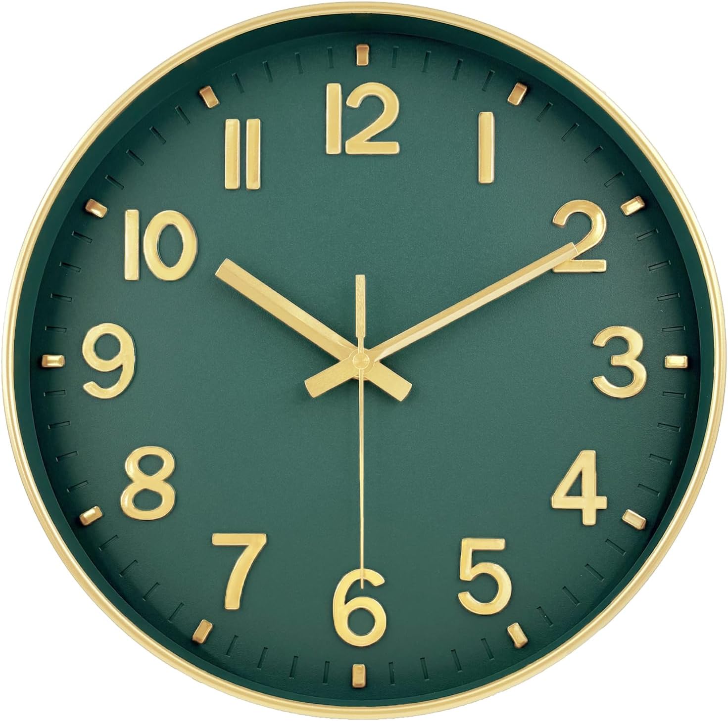 Battery Operated Black Wall Clock — 12" — Dark Green