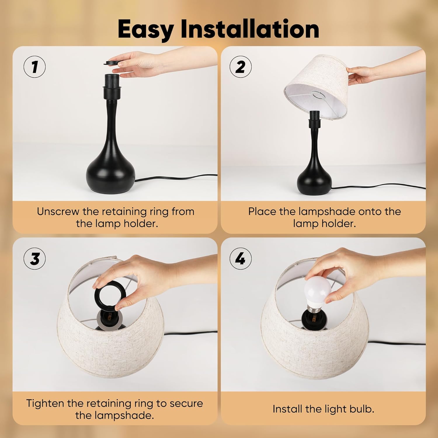 Dimmable Farmhouse Black Bedside Lamp — Set of 2 - View 7