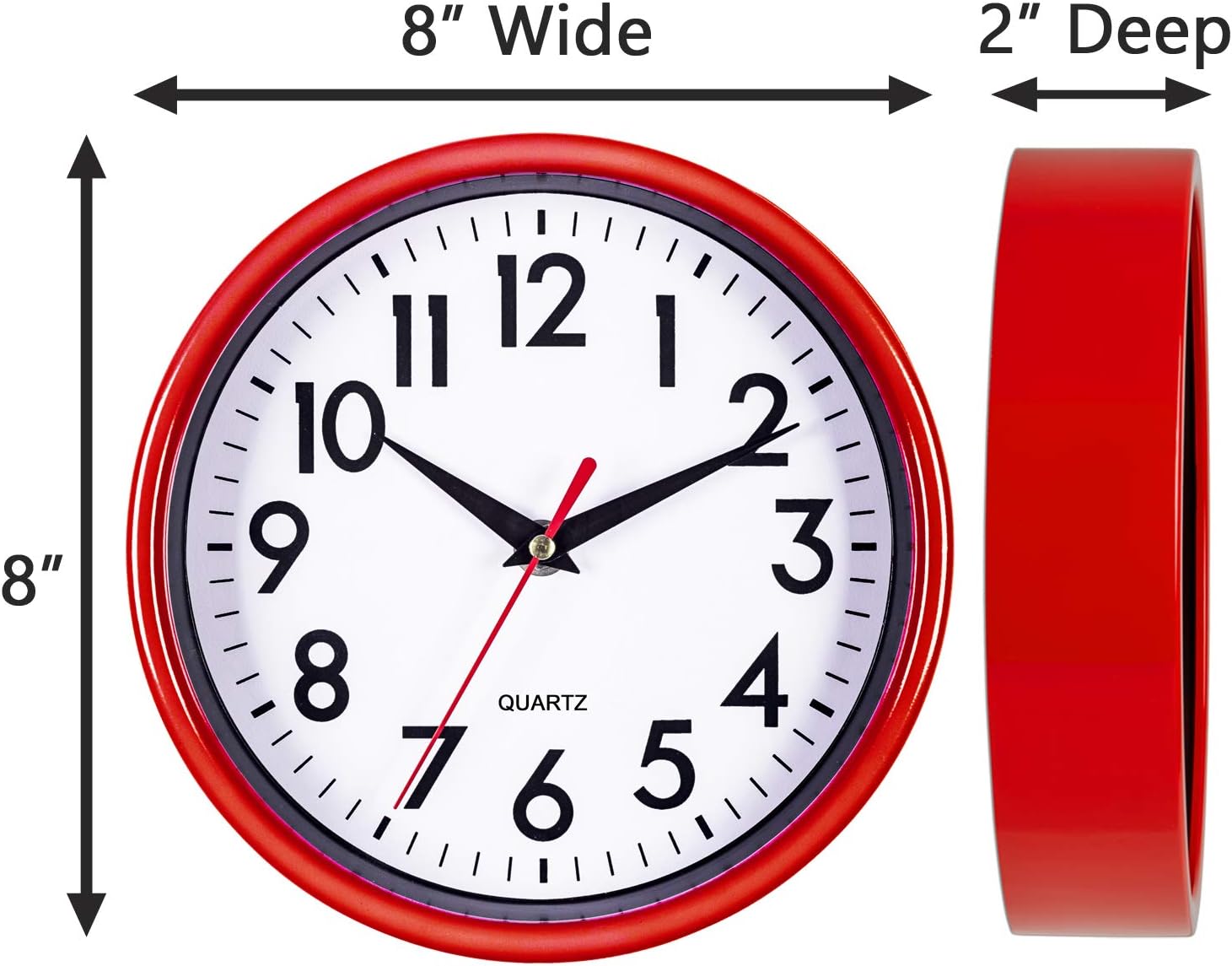 Battery Operated Mid-Century Black Wall Clock — 8" - View 6
