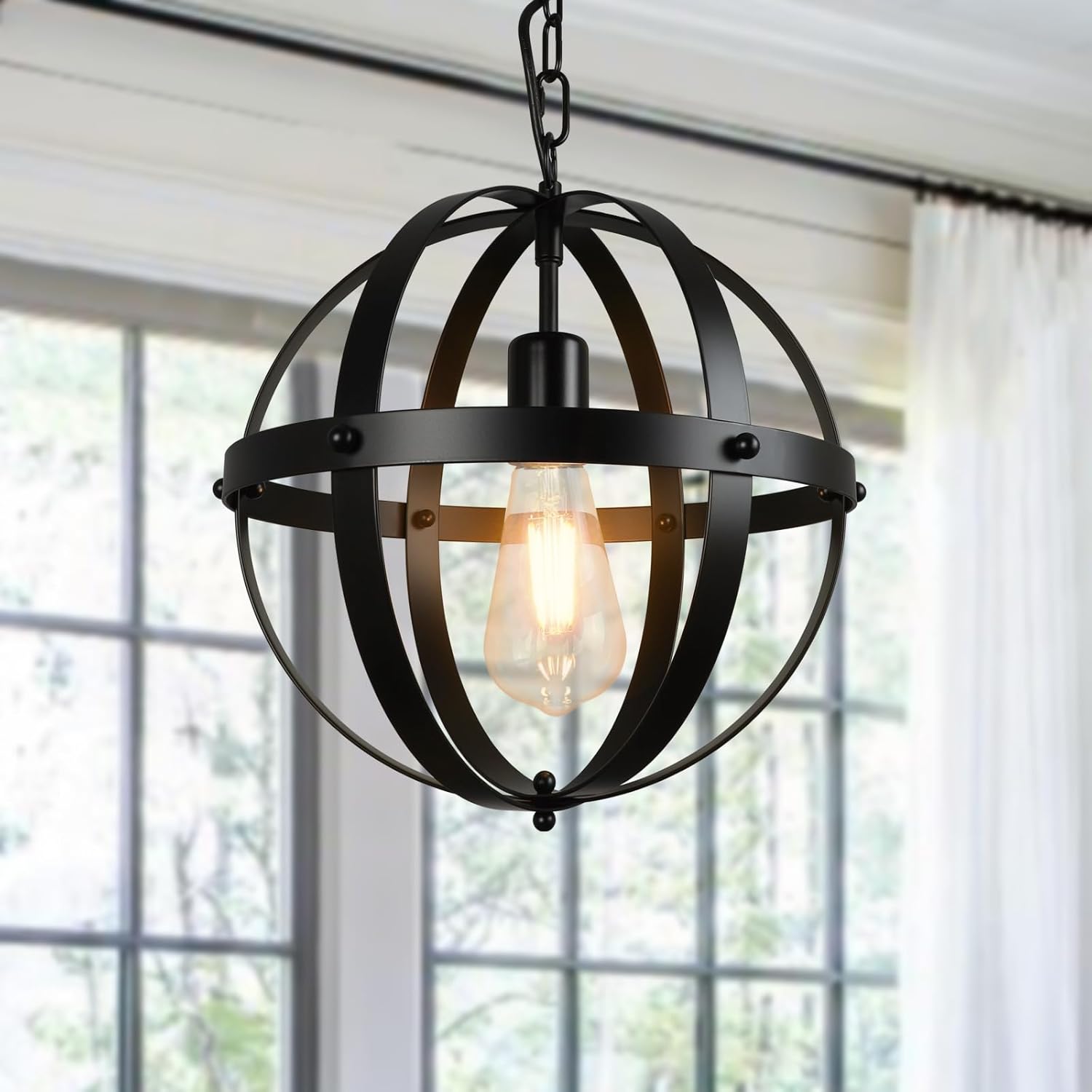 Vintage Black Chandelier — 3-Light — 1-Light Black