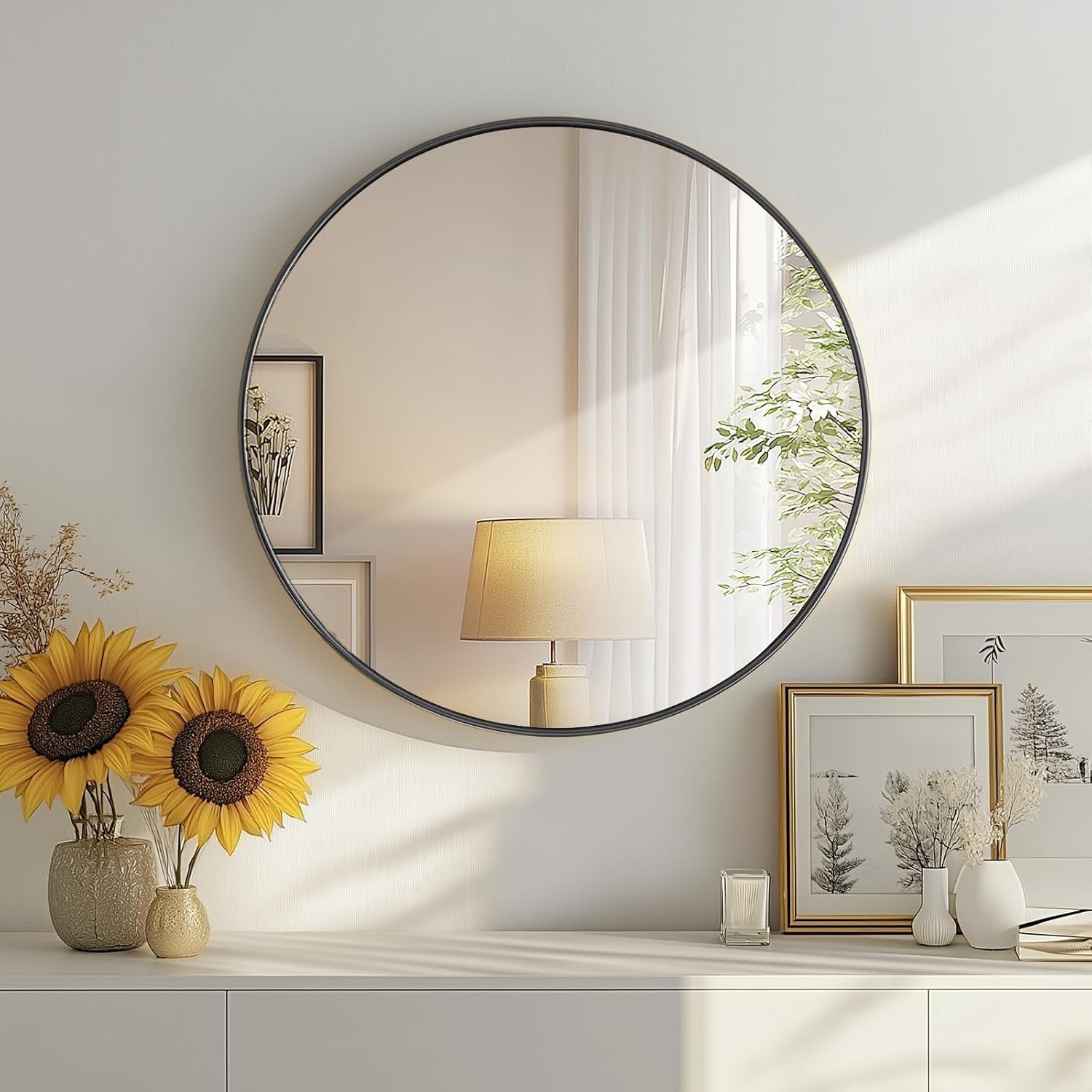 Black Round Mirror — 24" — Black-round