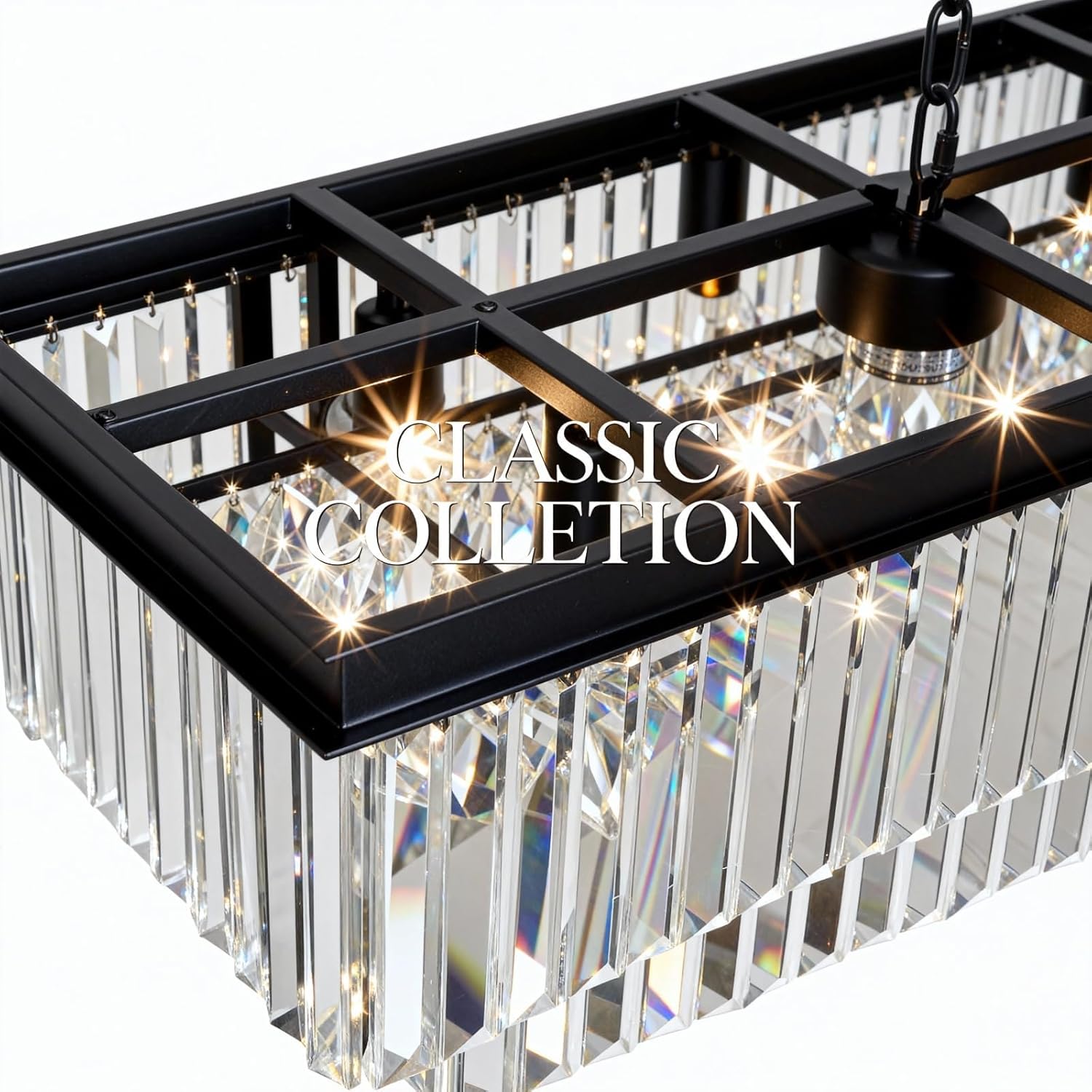 Rectangular Luxe Black Chandelier — 12-Light - View 4