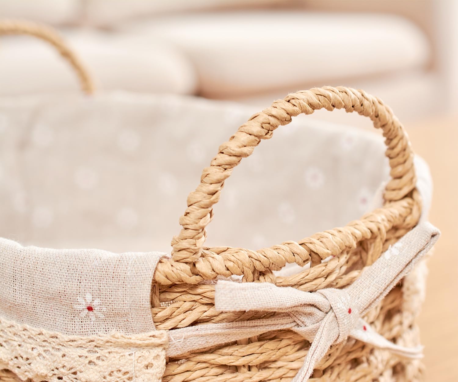 Oval Boho Beige Woven Basket — Set of 2 - View 5