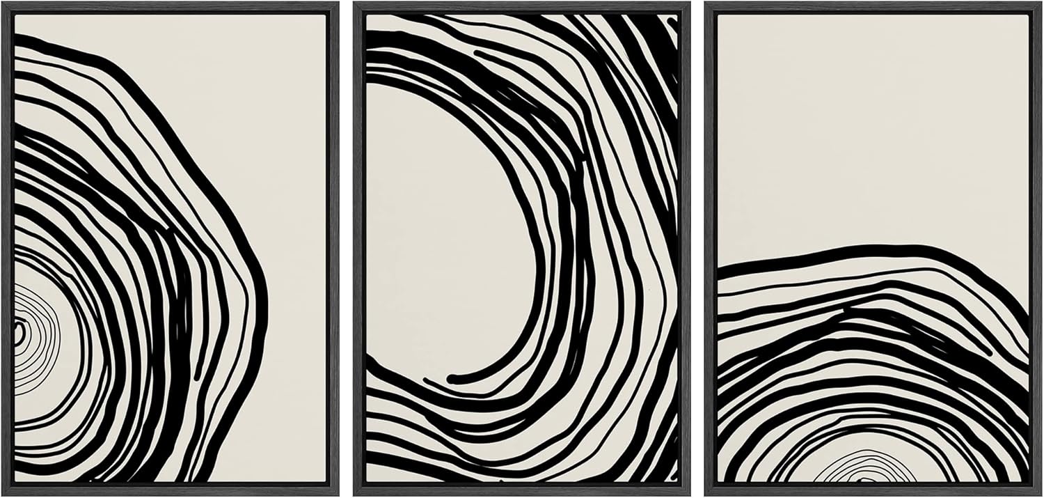 Framed Boho Fabric Wall Art — 24" — 24"x36"x3 Panels Black