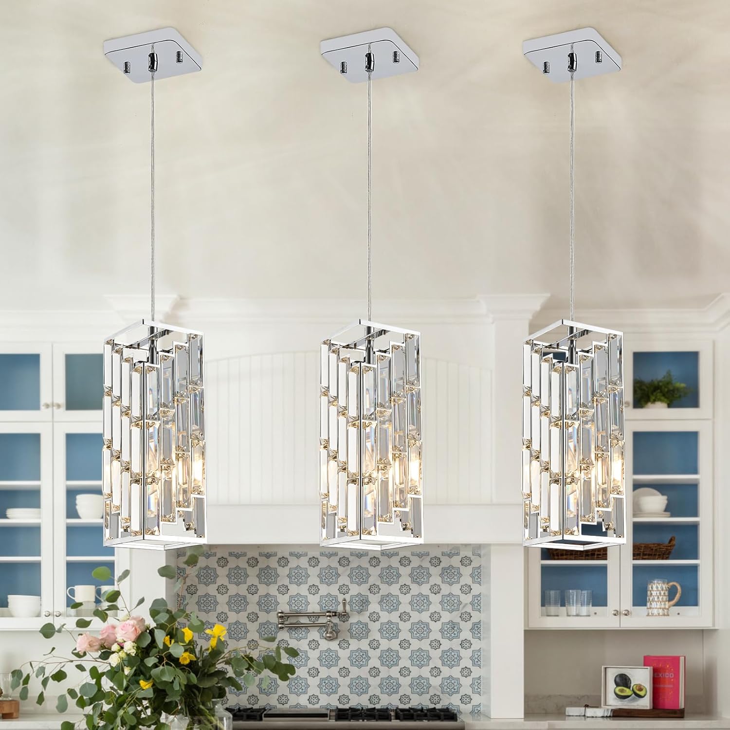 Round Luxe Black Chandelier — Chrome Square 3-Pack