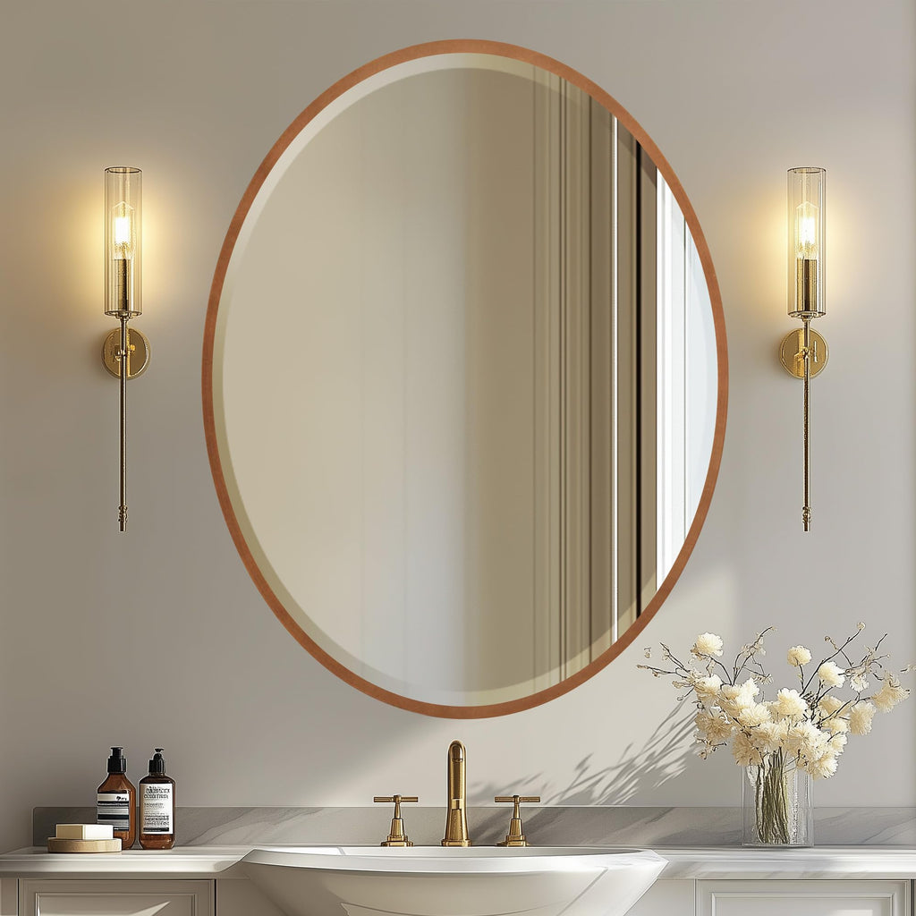 Beveled Luxe Beige Wall Mirror — 31"