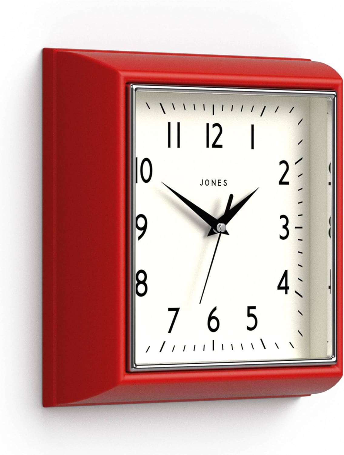 Mid-Century Black Wall Clock — 10" — Red