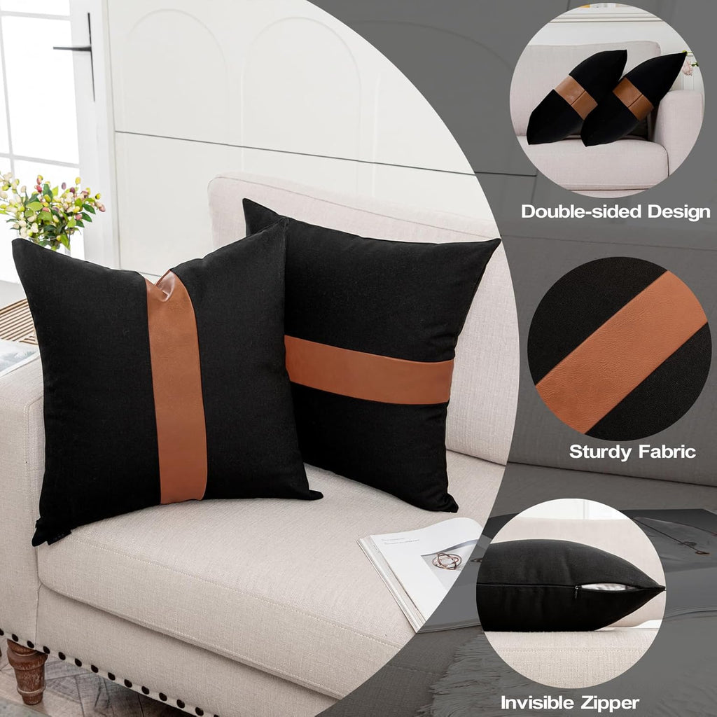 Boho Black Throw Pillow Cover — 18" - View 3