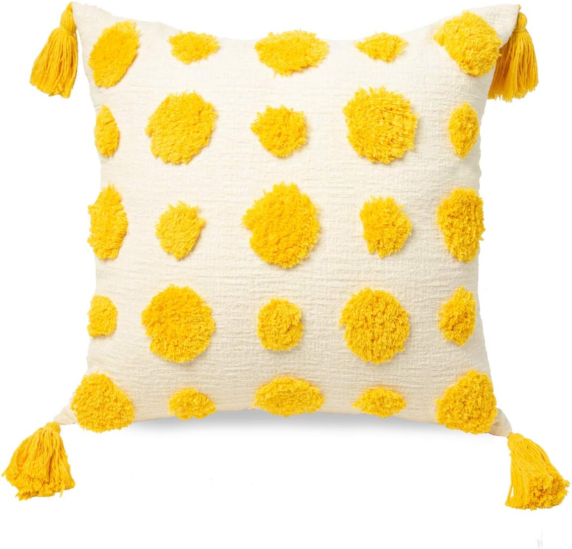 Tufted Boho Grey Throw Pillow Cover — 20" — Yellow