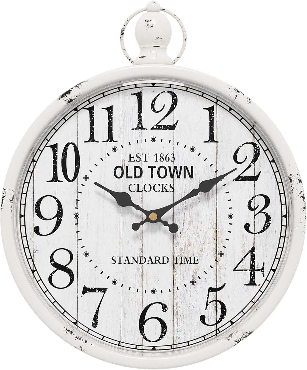 Battery Operated Farmhouse Black Wall Clock — 11.8" — White