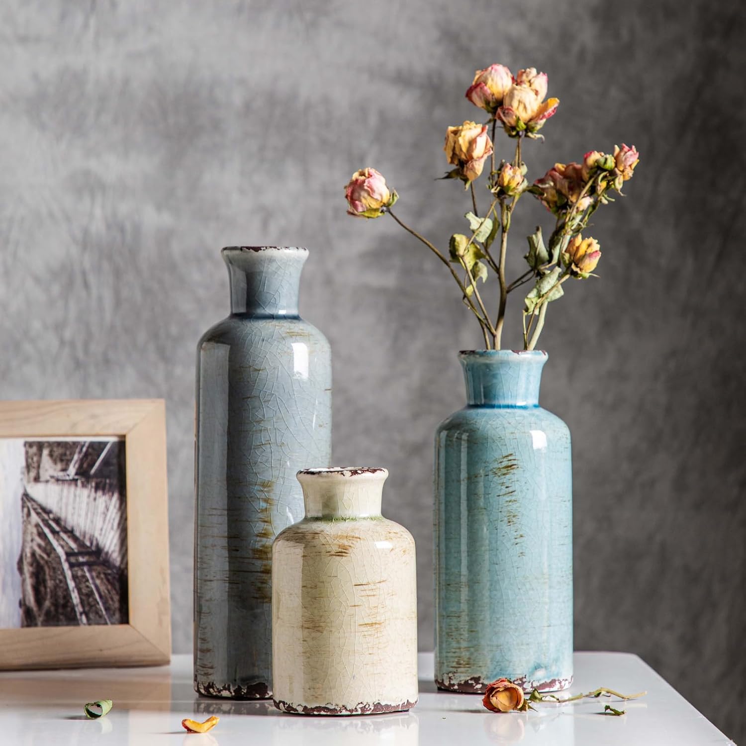 Farmhouse Blue Flower Vase — Set of 3 - View 3