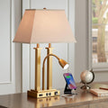 USB Luxe Black Table Lamp — 26" — Gold Brass