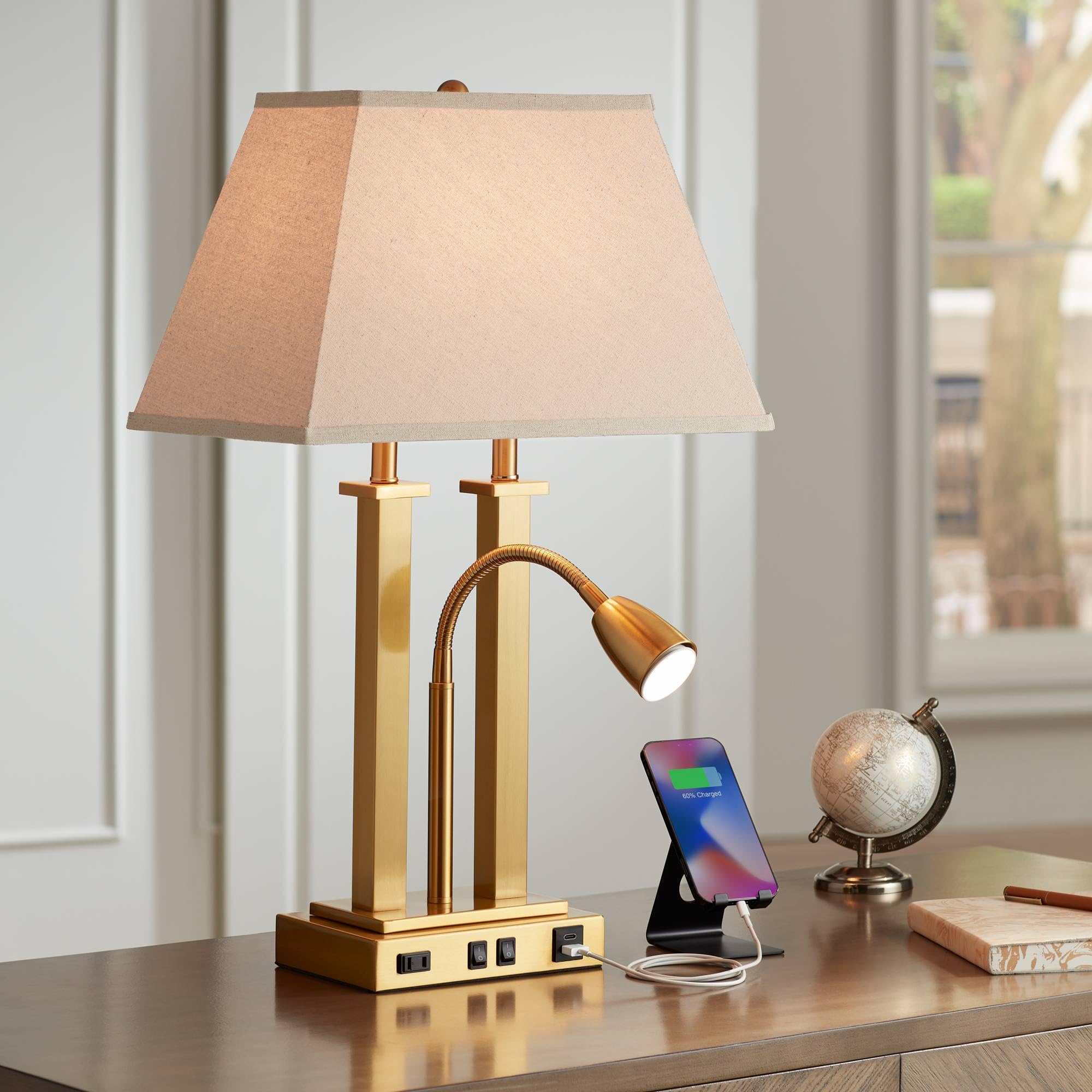 USB Luxe Black Table Lamp — 26"
