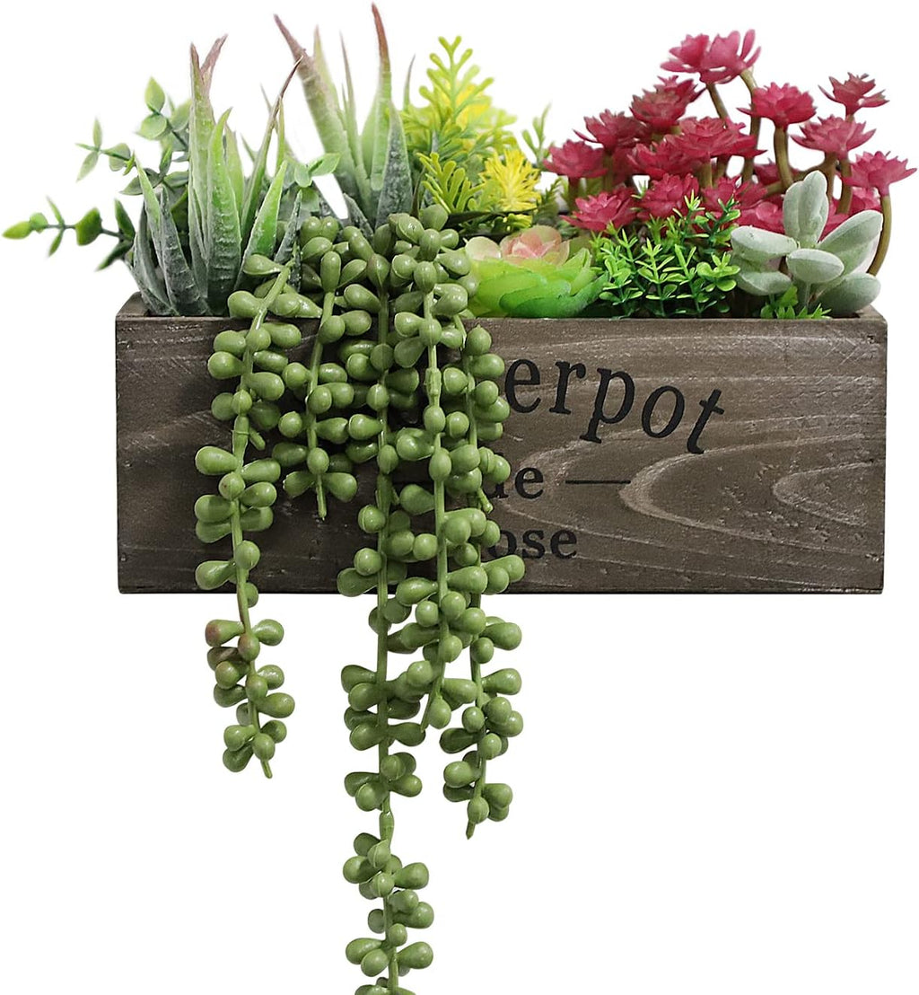 Rectangular Farmhouse Wood Faux Succulent - View 9
