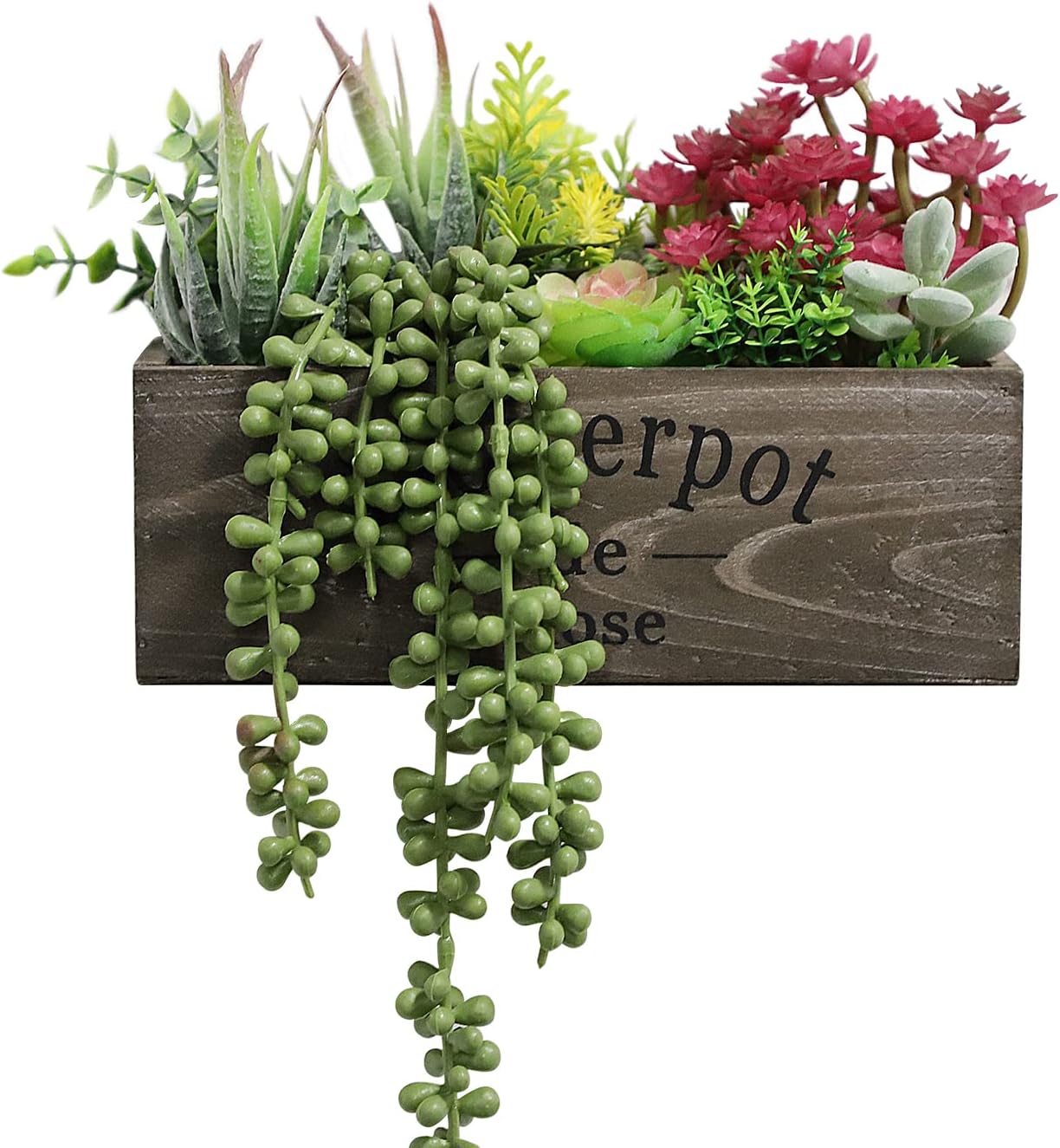 Rectangular Farmhouse Wood Faux Succulent - View 9