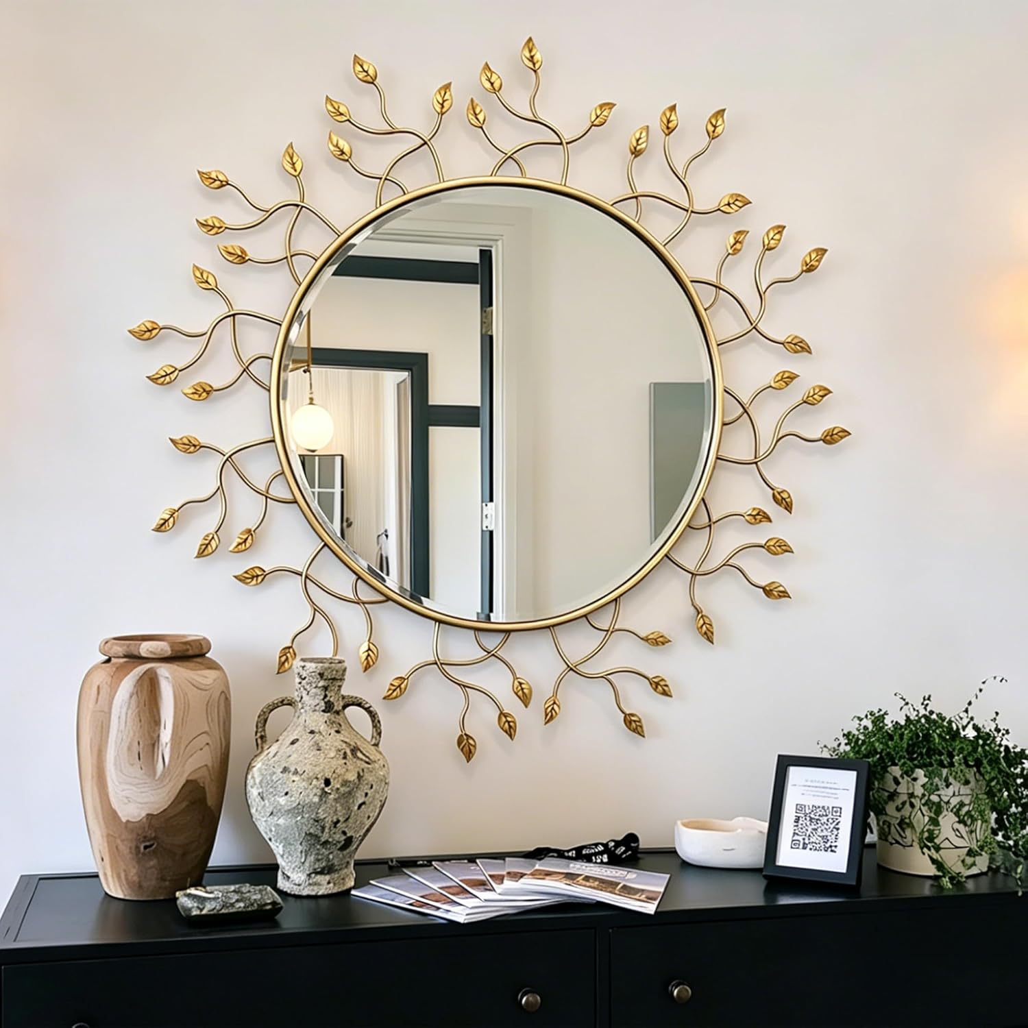 Round Luxe Black Wall Mirror — 39" — Gold