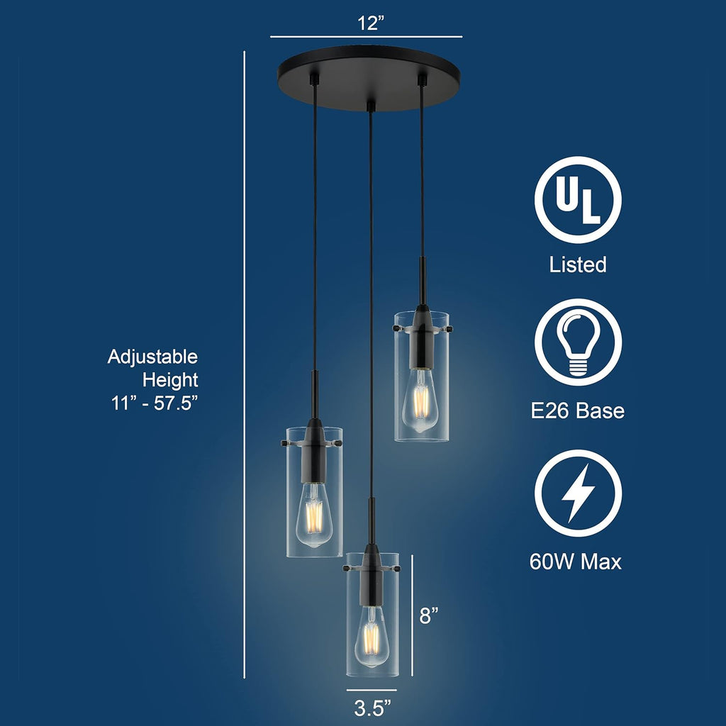 Modern Black Chandelier — 3-Light - View 6