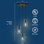 Modern Black Chandelier — 3-Light - View 6