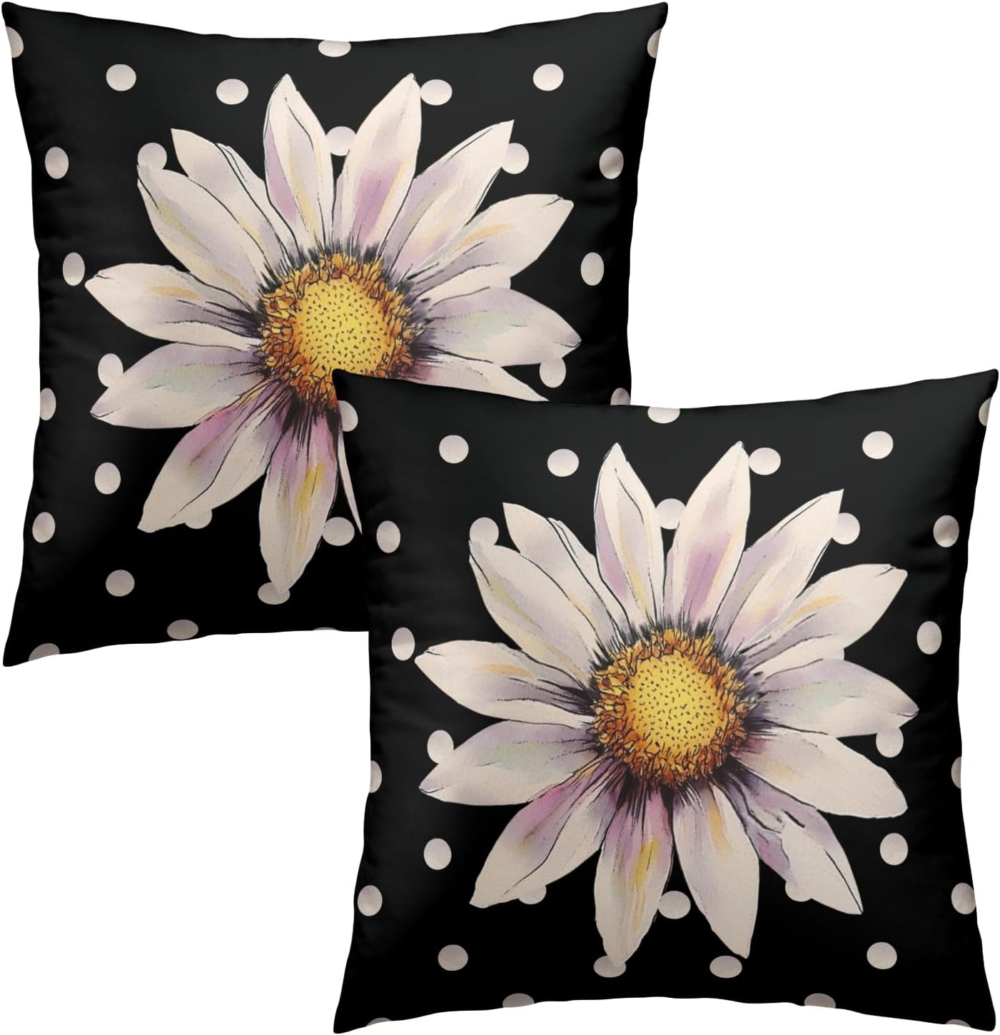 Vintage Boho Black Pillow Cover — 18" — Daisy Dot Black