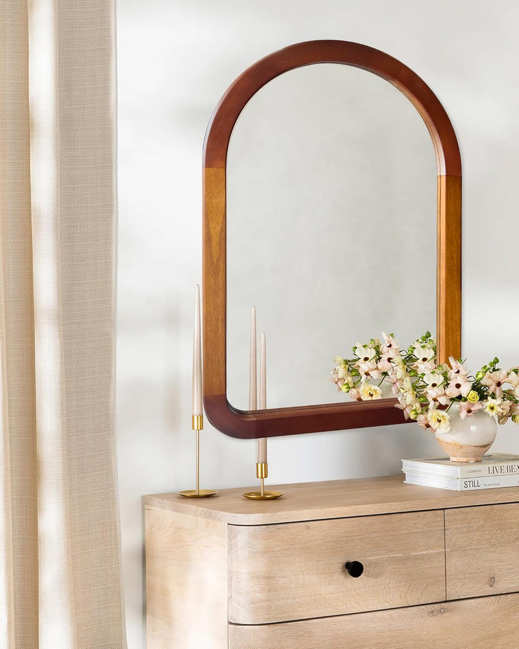 Round Farmhouse Brown Wall Mirror — 30" - View 3