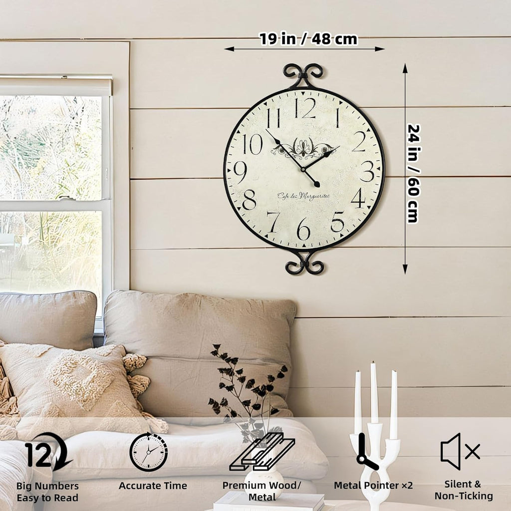 Battery Operated Farmhouse Gold Wall Clock — 24" - View 2